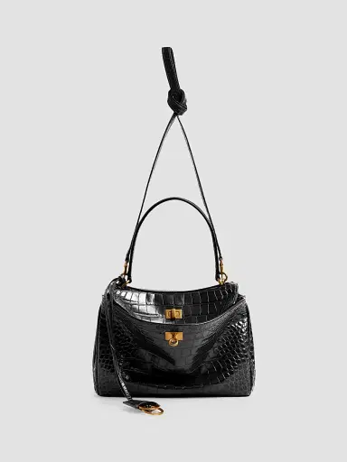 Balenciaga Women's Rodeo Crocodile Embossed Shoulder Bag - Black | Thumbnail 5 Balenciaga Women's Rodeo Crocodile Embossed Shoulder Bag - Black | Thumbnail 5