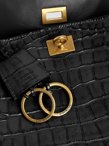 Balenciaga Women's Rodeo Crocodile Embossed Shoulder Bag - Black | Thumbnail 6 Balenciaga Women's Rodeo Crocodile Embossed Shoulder Bag - Black | Thumbnail 6