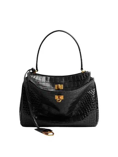 Balenciaga Women's Rodeo Crocodile Embossed Shoulder Bag - Black | Thumbnail 1 Balenciaga Women's Rodeo Crocodile Embossed Shoulder Bag - Black | Thumbnail 1