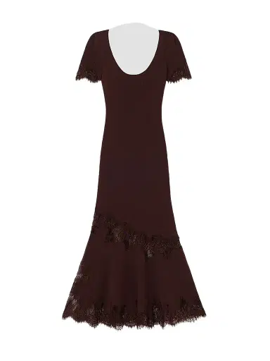 Self-Portrait Women's Lace-Trim Rib-Knit Midi Dress - Brown | Thumbnail 1 Self-Portrait Women's Lace-Trim Rib-Knit Midi Dress - Brown | Thumbnail 1