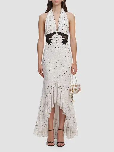 Self-Portrait Women's Polka Dot Halterneck High-Low Maxi Dress - White | Thumbnail 2 Self-Portrait Women's Polka Dot Halterneck High-Low Maxi Dress - White | Thumbnail 2