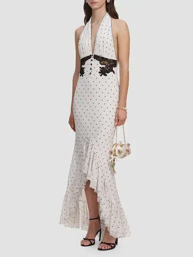 Self-Portrait Women's Polka Dot Halterneck High-Low Maxi Dress - White | Thumbnail 4 Self-Portrait Women's Polka Dot Halterneck High-Low Maxi Dress - White | Thumbnail 4
