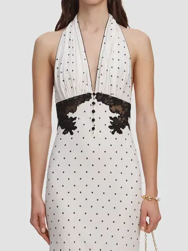 Self-Portrait Women's Polka Dot Halterneck High-Low Maxi Dress - White | Thumbnail 5 Self-Portrait Women's Polka Dot Halterneck High-Low Maxi Dress - White | Thumbnail 5