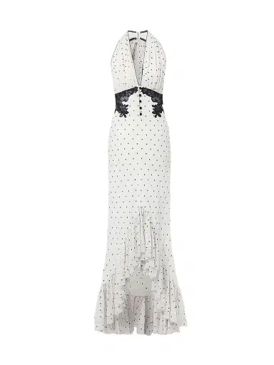 Self-Portrait Women's Polka Dot Halterneck High-Low Maxi Dress - White | Thumbnail 1 Self-Portrait Women's Polka Dot Halterneck High-Low Maxi Dress - White | Thumbnail 1