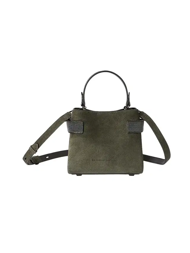 Women's Essence Top Handle Bag in Suede with Precious Bands - Green Women's Essence Top Handle Bag in Suede with Precious Bands - Green
