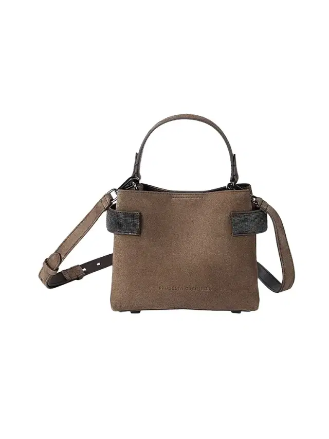 Women's Essence Top Handle Bag in Suede with Precious Bands - Brown Women's Essence Top Handle Bag in Suede with Precious Bands - Brown