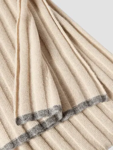 Brunello Cucinelli Men's Cashmere Rib Knit Scarf - Sand | Thumbnail 3 Brunello Cucinelli Men's Cashmere Rib Knit Scarf - Sand | Thumbnail 3