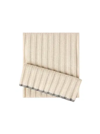 Brunello Cucinelli Men's Cashmere Rib Knit Scarf - Sand | Thumbnail 1 Brunello Cucinelli Men's Cashmere Rib Knit Scarf - Sand | Thumbnail 1