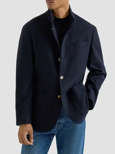 Brunello Cucinelli Men's Lightweight Water-Resistant Cashmere Outerwear Blazer - Navy Blue | Thumbnail 3 Brunello Cucinelli Men's Lightweight Water-Resistant Cashmere Outerwear Blazer - Navy Blue | Thumbnail 3