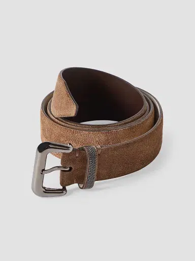Brunello Cucinelli Women's Suede Belt with Shiny Loop - Caramel | Thumbnail 2 Brunello Cucinelli Women's Suede Belt with Shiny Loop - Caramel | Thumbnail 2