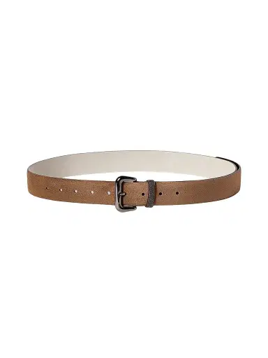 Brunello Cucinelli Women's Suede Belt with Shiny Loop - Caramel | Thumbnail 1 Brunello Cucinelli Women's Suede Belt with Shiny Loop - Caramel | Thumbnail 1