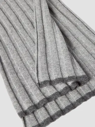 Brunello Cucinelli Men's Cashmere Rib Knit Scarf - Light Grey | Thumbnail 3 Brunello Cucinelli Men's Cashmere Rib Knit Scarf - Light Grey | Thumbnail 3