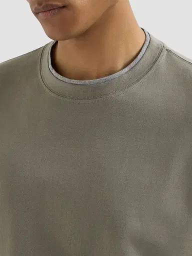 Brunello Cucinelli Men's Cotton Jersey Crewneck T-Shirt with Faux Layering - Khaki | Thumbnail 5 Brunello Cucinelli Men's Cotton Jersey Crewneck T-Shirt with Faux Layering - Khaki | Thumbnail 5