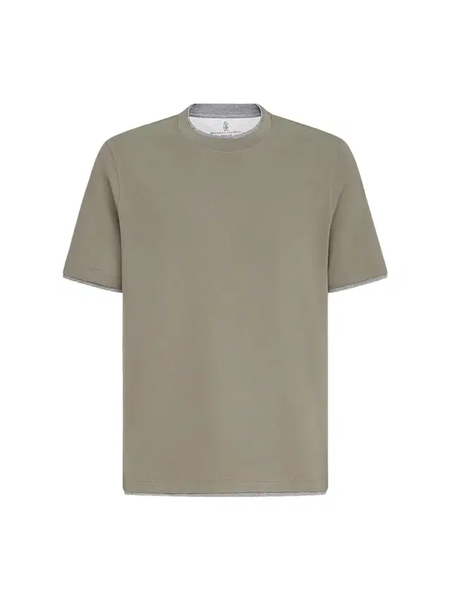 Men's Cotton Jersey Crewneck T-Shirt with Faux Layering - Khaki Men's Cotton Jersey Crewneck T-Shirt with Faux Layering - Khaki