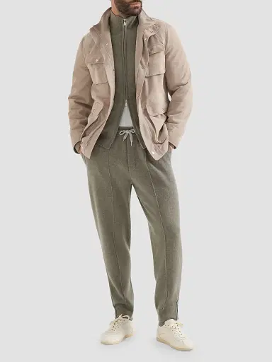 Brunello Cucinelli Men's Cashmere Double Knit Cardigan with Zipper - Military | Thumbnail 2 Brunello Cucinelli Men's Cashmere Double Knit Cardigan with Zipper - Military | Thumbnail 2