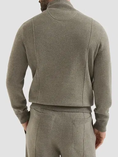 Brunello Cucinelli Men's Cashmere Double Knit Cardigan with Zipper - Military | Thumbnail 4 Brunello Cucinelli Men's Cashmere Double Knit Cardigan with Zipper - Military | Thumbnail 4