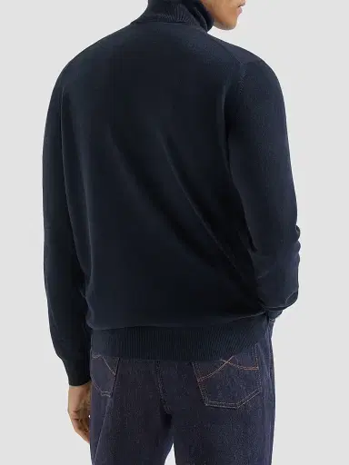Brunello Cucinelli Men's Cashmere Turtleneck Sweater - Navy Blue | Thumbnail 4 Brunello Cucinelli Men's Cashmere Turtleneck Sweater - Navy Blue | Thumbnail 4