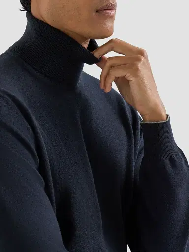 Brunello Cucinelli Men's Cashmere Turtleneck Sweater - Navy Blue | Thumbnail 6 Brunello Cucinelli Men's Cashmere Turtleneck Sweater - Navy Blue | Thumbnail 6
