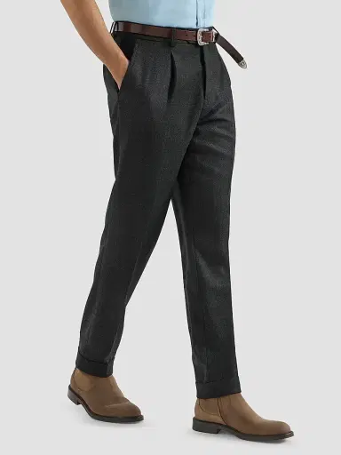 Brunello Cucinelli Men's Virgin Wool Mouliné Twill Trousers with Pleats - Anthracite | Thumbnail 3 Brunello Cucinelli Men's Virgin Wool Mouliné Twill Trousers with Pleats - Anthracite | Thumbnail 3