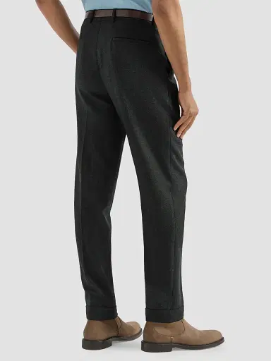 Brunello Cucinelli Men's Virgin Wool Mouliné Twill Trousers with Pleats - Anthracite | Thumbnail 4 Brunello Cucinelli Men's Virgin Wool Mouliné Twill Trousers with Pleats - Anthracite | Thumbnail 4
