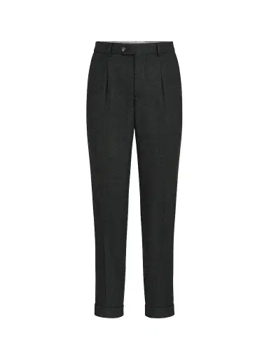 Brunello Cucinelli Men's Virgin Wool Mouliné Twill Trousers with Pleats - Anthracite | Thumbnail 1 Brunello Cucinelli Men's Virgin Wool Mouliné Twill Trousers with Pleats - Anthracite | Thumbnail 1