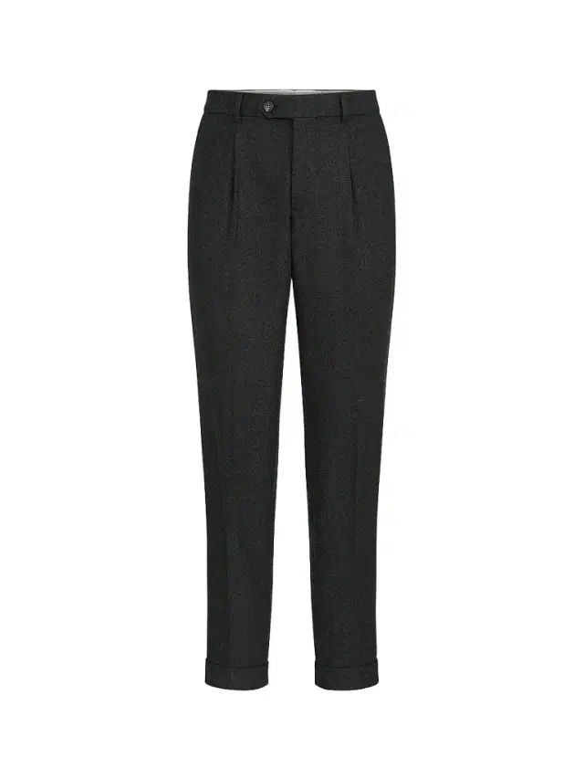 Men's Virgin Wool Mouliné Twill Trousers with Pleats - Anthracite Men's Virgin Wool Mouliné Twill Trousers with Pleats - Anthracite