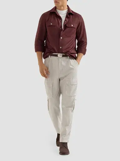 Brunello Cucinelli Men's Virgin Wool Flannel Overshirt with Spread Collar - Lava | Thumbnail 2 Brunello Cucinelli Men's Virgin Wool Flannel Overshirt with Spread Collar - Lava | Thumbnail 2