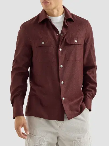 Brunello Cucinelli Men's Virgin Wool Flannel Overshirt with Spread Collar - Lava | Thumbnail 3 Brunello Cucinelli Men's Virgin Wool Flannel Overshirt with Spread Collar - Lava | Thumbnail 3