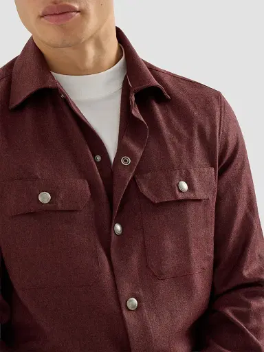 Brunello Cucinelli Men's Virgin Wool Flannel Overshirt with Spread Collar - Lava | Thumbnail 6 Brunello Cucinelli Men's Virgin Wool Flannel Overshirt with Spread Collar - Lava | Thumbnail 6