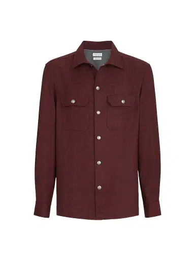 Brunello Cucinelli Men's Virgin Wool Flannel Overshirt with Spread Collar - Lava | Thumbnail 1 Brunello Cucinelli Men's Virgin Wool Flannel Overshirt with Spread Collar - Lava | Thumbnail 1