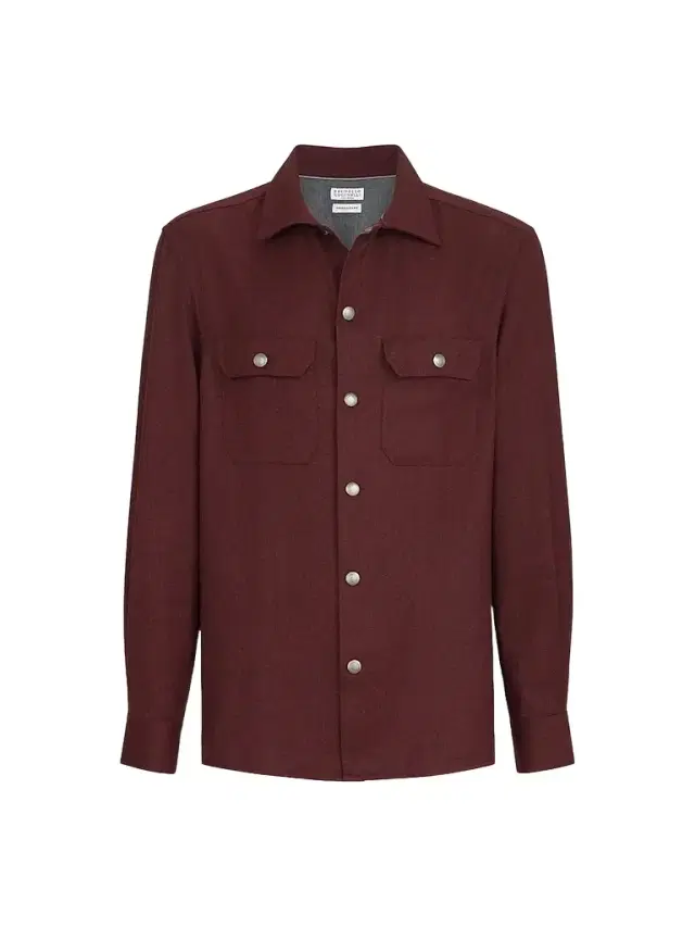 Men's Virgin Wool Flannel Overshirt with Spread Collar - Lava Men's Virgin Wool Flannel Overshirt with Spread Collar - Lava