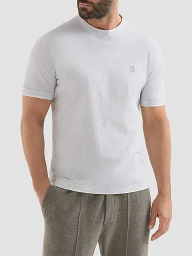 Brunello Cucinelli Men's Cotton Jersey Crew-Neck T-Shirt - Pearl Grey - Size Small | Thumbnail 3 Brunello Cucinelli Men's Cotton Jersey Crew-Neck T-Shirt - Pearl Grey - Size Small | Thumbnail 3