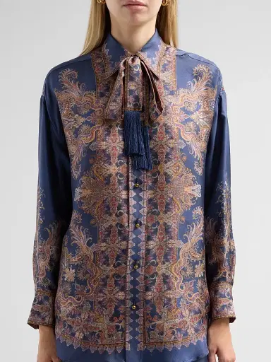 Zimmermann Women's Valiant Paisley Silk Relaxed Shirt - Navy Paisley | Thumbnail 5 Zimmermann Women's Valiant Paisley Silk Relaxed Shirt - Navy Paisley | Thumbnail 5