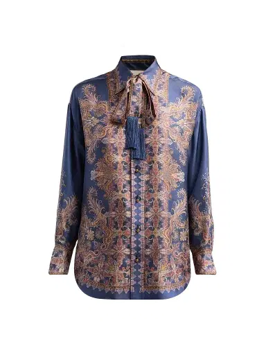 Zimmermann Women's Valiant Paisley Silk Relaxed Shirt - Navy Paisley | Thumbnail 1 Zimmermann Women's Valiant Paisley Silk Relaxed Shirt - Navy Paisley | Thumbnail 1