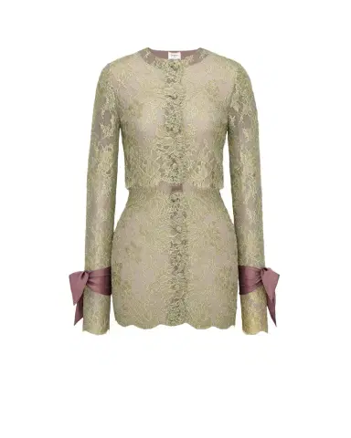 Yves Saint Laurent lavallière-cuff mini dress in lace | Thumbnail 1 Yves Saint Laurent lavallière-cuff mini dress in lace | Thumbnail 1