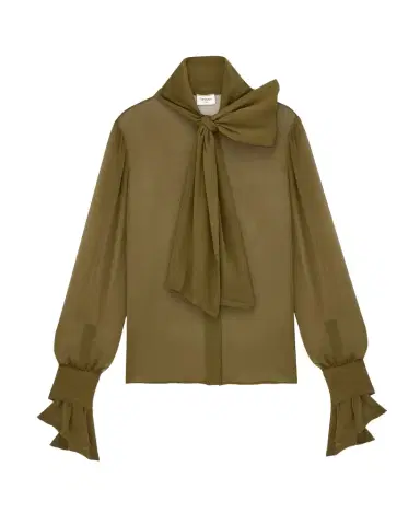 Yves Saint Laurent lavallière blouse in silk crepe muslin | Thumbnail 1 Yves Saint Laurent lavallière blouse in silk crepe muslin | Thumbnail 1