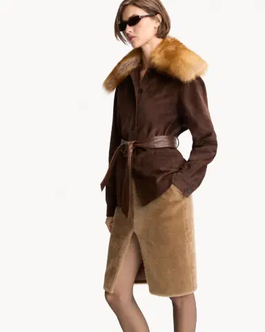 Yves Saint Laurent belted jacket in suede and shearling | Thumbnail 2 Yves Saint Laurent belted jacket in suede and shearling | Thumbnail 2