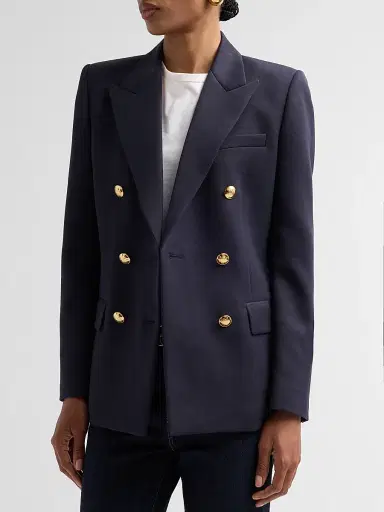 Nili Lotan Women's Bruni Wool Double-Breasted Blazer - Midnight | Thumbnail 4 Nili Lotan Women's Bruni Wool Double-Breasted Blazer - Midnight | Thumbnail 4