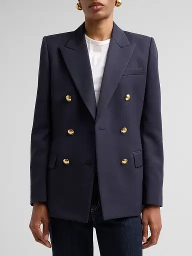 Nili Lotan Women's Bruni Wool Double-Breasted Blazer - Midnight | Thumbnail 5 Nili Lotan Women's Bruni Wool Double-Breasted Blazer - Midnight | Thumbnail 5