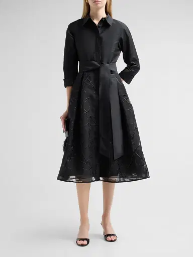 Teri Jon by Rickie Freeman Women's Taffeta Cocktail Midi Shirtdress - Black - Size 18 | Thumbnail 2 Teri Jon by Rickie Freeman Women's Taffeta Cocktail Midi Shirtdress - Black - Size 18 | Thumbnail 2