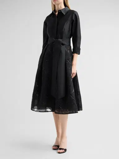 Teri Jon by Rickie Freeman Women's Taffeta Cocktail Midi Shirtdress - Black - Size 18 | Thumbnail 4 Teri Jon by Rickie Freeman Women's Taffeta Cocktail Midi Shirtdress - Black - Size 18 | Thumbnail 4