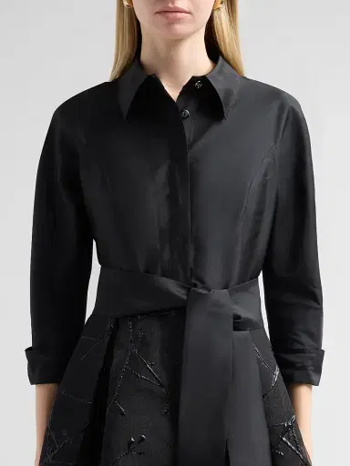 Teri Jon by Rickie Freeman Women's Taffeta Cocktail Midi Shirtdress - Black - Size 18 | Thumbnail 5 Teri Jon by Rickie Freeman Women's Taffeta Cocktail Midi Shirtdress - Black - Size 18 | Thumbnail 5