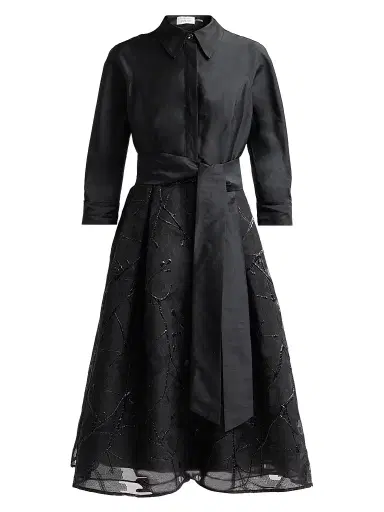 Teri Jon by Rickie Freeman Women's Taffeta Cocktail Midi Shirtdress - Black - Size 18 | Thumbnail 1 Teri Jon by Rickie Freeman Women's Taffeta Cocktail Midi Shirtdress - Black - Size 18 | Thumbnail 1