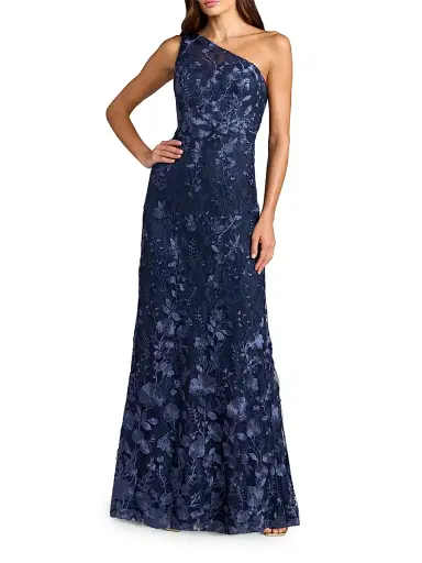 Mac Duggal Women's Petite Floral-Embroidered One-Shoulder Gown | Thumbnail 1 Mac Duggal Women's Petite Floral-Embroidered One-Shoulder Gown | Thumbnail 1