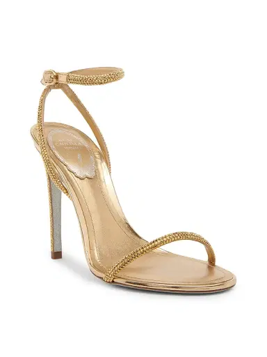Rene Caovilla Women's 105MM Crystal-Embellished Satin & Leather Sandals - Golden Satin Calf Aurum Strass | Thumbnail 2 Rene Caovilla Women's 105MM Crystal-Embellished Satin & Leather Sandals - Golden Satin Calf Aurum Strass | Thumbnail 2
