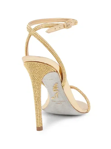 Rene Caovilla Women's 105MM Crystal-Embellished Satin & Leather Sandals - Golden Satin Calf Aurum Strass | Thumbnail 3 Rene Caovilla Women's 105MM Crystal-Embellished Satin & Leather Sandals - Golden Satin Calf Aurum Strass | Thumbnail 3