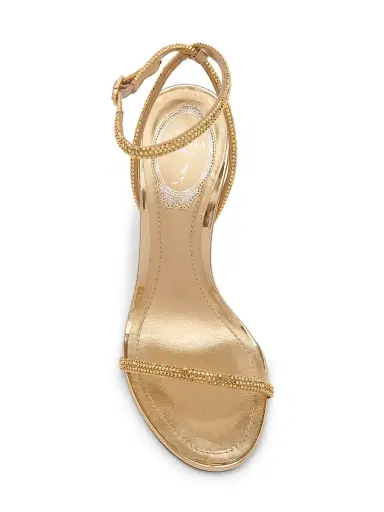 Rene Caovilla Women's 105MM Crystal-Embellished Satin & Leather Sandals - Golden Satin Calf Aurum Strass | Thumbnail 4 Rene Caovilla Women's 105MM Crystal-Embellished Satin & Leather Sandals - Golden Satin Calf Aurum Strass | Thumbnail 4