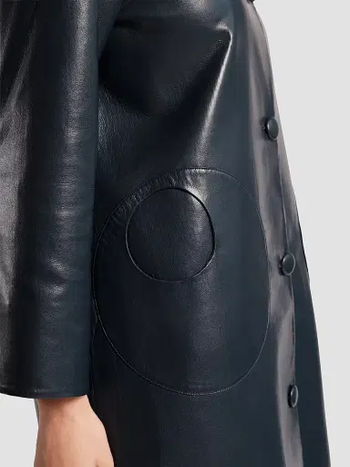 Frances Valentine Women's Mod Faux Leather Circular Pocket Jacket - Navy | Thumbnail 4 Frances Valentine Women's Mod Faux Leather Circular Pocket Jacket - Navy | Thumbnail 4