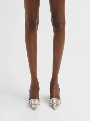 Manolo Blahnik Women's Mayaslibi Houndstooth Slingback Pumps - Grey | Thumbnail 2 Manolo Blahnik Women's Mayaslibi Houndstooth Slingback Pumps - Grey | Thumbnail 2