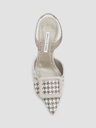 Manolo Blahnik Women's Mayaslibi Houndstooth Slingback Pumps - Grey | Thumbnail 5 Manolo Blahnik Women's Mayaslibi Houndstooth Slingback Pumps - Grey | Thumbnail 5